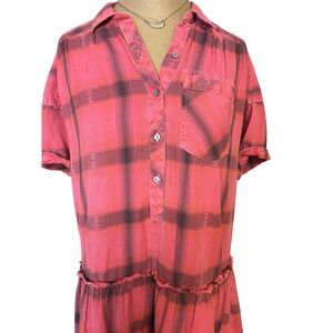 Sundance tiered plaid mini dress button front raw edge XS boho grunge whimsygoth